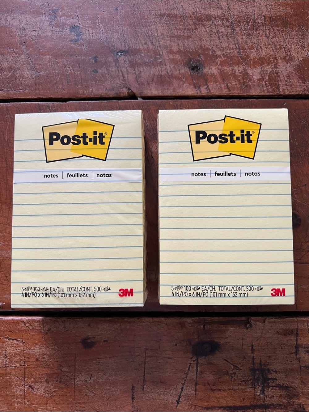 Post-It Yellow Lined Notes 4x6.  2 packs; Each pack has 5 pads.